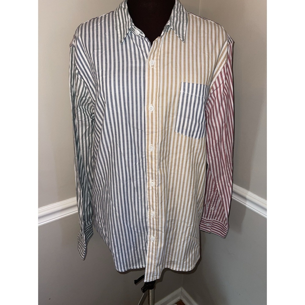 PacSun Fun Shirt Striped Rainbow Mens Large Oxford Button Up NWT